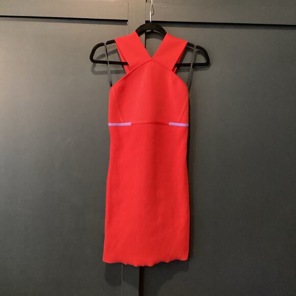 Revolve Herve By Herve Léger High Neck halter Bandage mini Dress red cardinal L - Picture 10 of 12